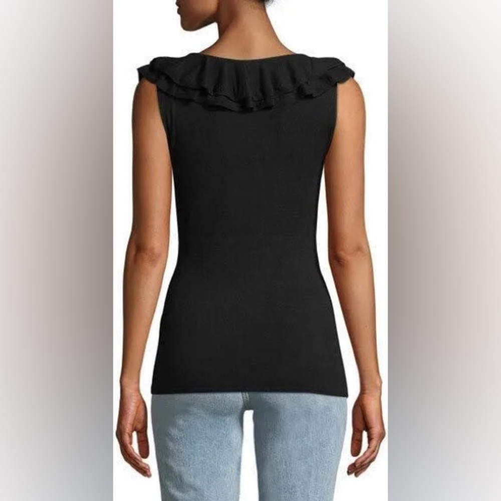 Frame sleeveless black ruffled knit sweater top L - Picture 10 of 12